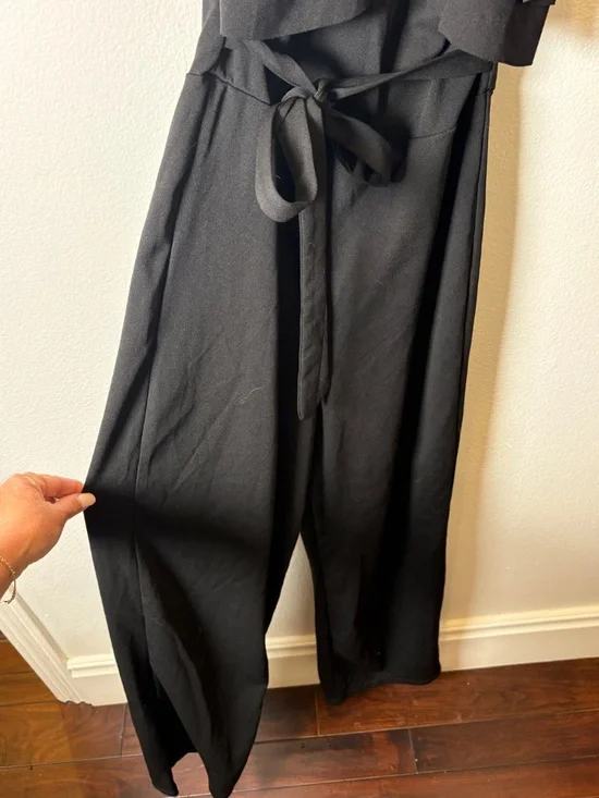 Bebe NWT Black Halter Ruffle Wide Leg Jumpsuit Size 4 - Picture 7 of 11